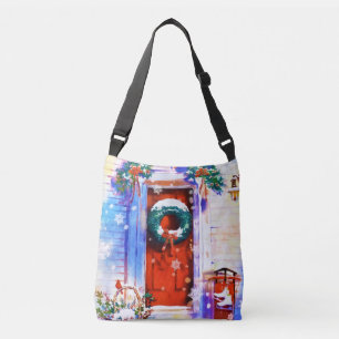 Sac Ajustable Vintage Noël hiver Rouge Accueil Porte Aquarelle