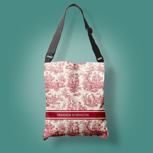 Sac Ajustable Vintage rouge toile de jouy imprimé