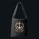 Sac Ajustable Votre nom de bateau Ancre Gold Style Laurel Black<br><div class="desc">Un sac fourre-tout de carrosserie élégant avec votre nom personnalisé, nom de bateau ou autre texte souhaité. Dispose d'une ancre de bateau nautique sur mesure avec des feuilles de laurier de style or et étoile sur noir. Customisez facilement la couleur de base pour correspondre à votre décoration ou à votre...</div>