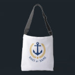 Sac Ajustable Votre nom de bateau Ancre Gold Style Laurel blanc<br><div class="desc">Un sac fourre-tout de carrosserie élégant avec votre nom personnalisé, nom de bateau ou autre texte souhaité. Dispose d'une ancre de bateau nautique sur mesure avec des feuilles de laurier de style or et étoile sur blanc. Customisez facilement la couleur de base pour correspondre à votre décoration ou à votre...</div>
