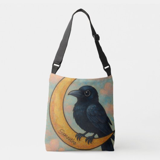 Sac Ajustable Whimsical Raven Crescent Moon Cute Rustic Folk Art (Devant)