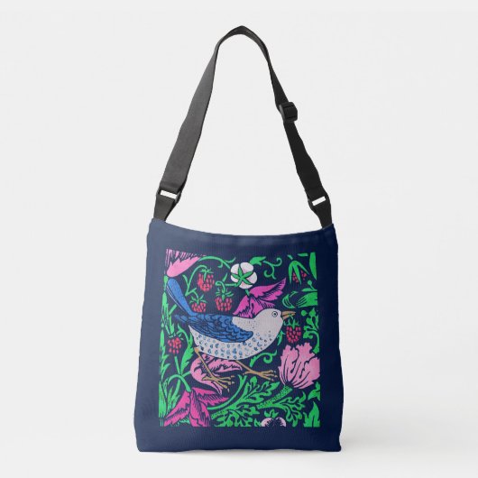 Sac Ajustable William Morris Bird & Flower Tile, Navy & Fuchsia (Devant)