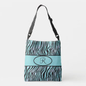 Sac Ajustable Zèbre rayé turquoise sarcelle et noir avec monogra (Dos)