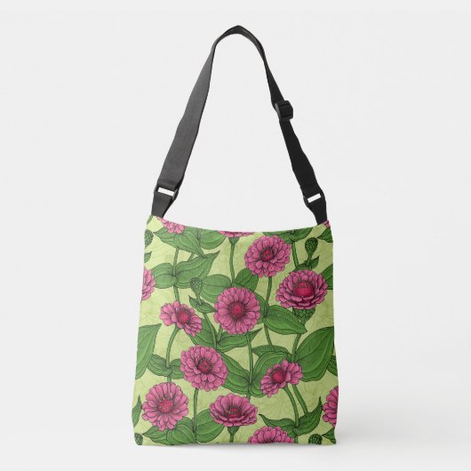 Sac Ajustable Zinnias rose sur vert clair (Devant)