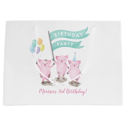 Sac Anniversaire de enfant rose Piggys (Devant)