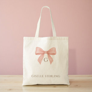 Sac aquarelle rose blush monogramme noeud