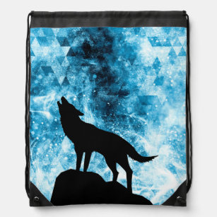 Sac Avec Cordons Howling Wolf Hiver neige bleue fumée Abstraite