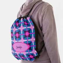 Motif géométrique rétro en rose, violet et bleu