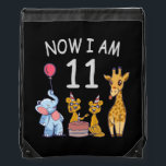 Sac Avec Cordons Now I, 11 ans old 11th Birthday at the Zoo<br><div class="desc">Joyeux anniversaire. Funny and lovely Kids Birthday design with a cute Elephant,  two ferrets and a girafe celebrating your birthday at the zoo.</div>