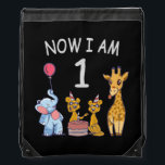 Sac Avec Cordons Now I le 1er jour du Birthday<br><div class="desc">Joyeux anniversaire. Funny and lovely Kids Birthday design with a cute Elephant,  two ferrets and a girafe celebrating your birthday at the zoo.</div>