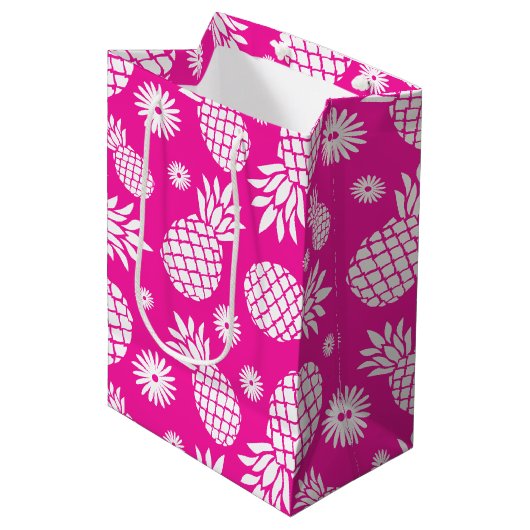 Sac blanc rose de cadeau d'ananas et de marguerite (Devant Angle)