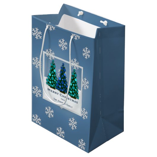 Sac bleu personnalisé de cadeau d'arbre de Noël (Devant Angle)