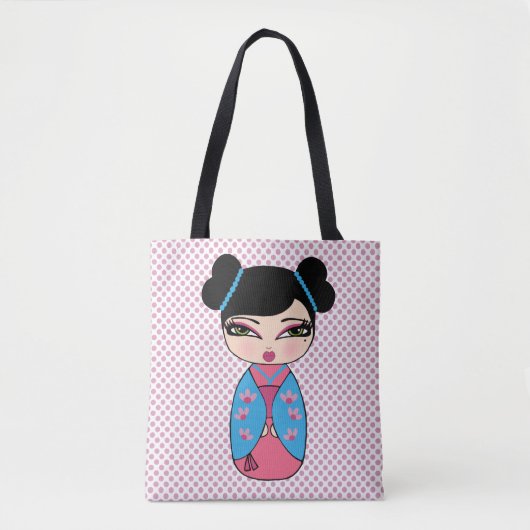 Sac bleu tote Kokeshi (Devant)