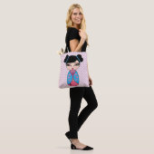 Sac bleu tote Kokeshi (Sur le modèle)