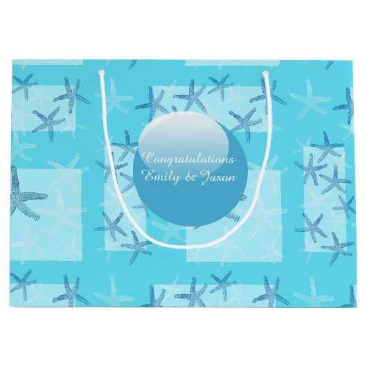 Sac bleu vert de cadeau d'étoiles de mer (Devant)