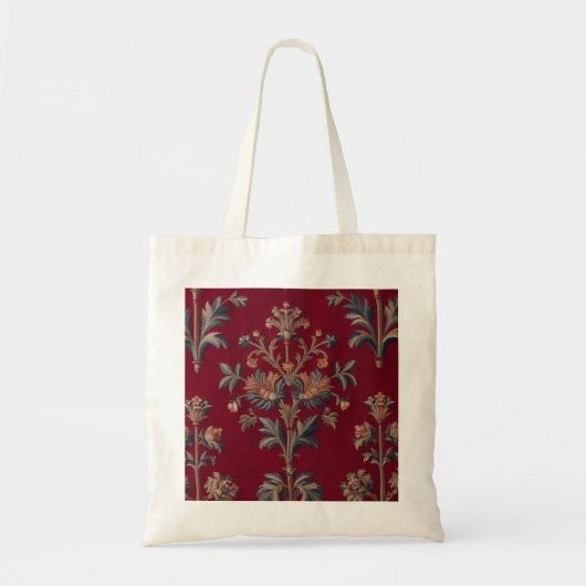 Sac broderie medievale fleurie en rouge bordeaux (Devant)