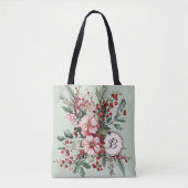 Sac cabaret monogrammé floral aquarelle Noël rose (Devant)