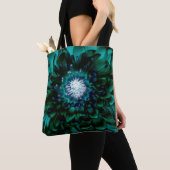 Sac cabas à fleurs bleu aqua profond (De près)