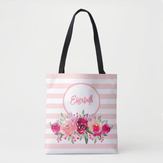 Sac cabas à monogramme à fleurs aquarelles sur ray (Devant)