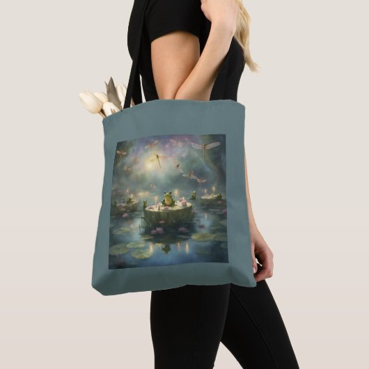 Sac cabas cadeau de libellule grenouille nénuphar (De près)