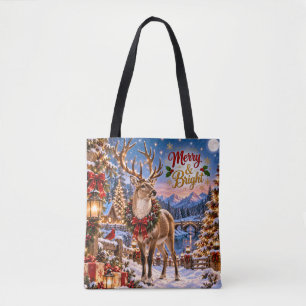 Sac cabas de Noël cerf Joyeux & Lumineux