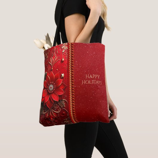 Sac cabas de vacances à fleurs rouges (De près)