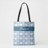 Sac cabas en toile à cœurs blancs bleus (Devant)