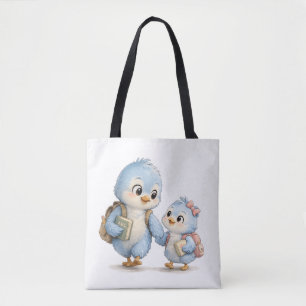 Sac cabas en toile bleu oiseau tous les jours