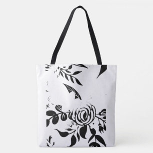 Sac cabas en toile fleurie délavée noir et blanc c