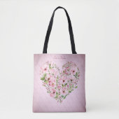 Sac cabas floral à cœur rose (Devant)