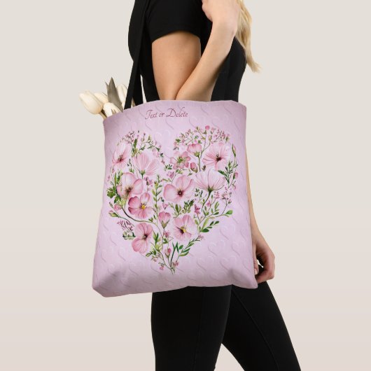 Sac cabas floral à cœur rose (De près)
