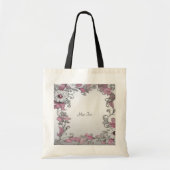 Sac cabas floral blanc argenté rose (Devant)