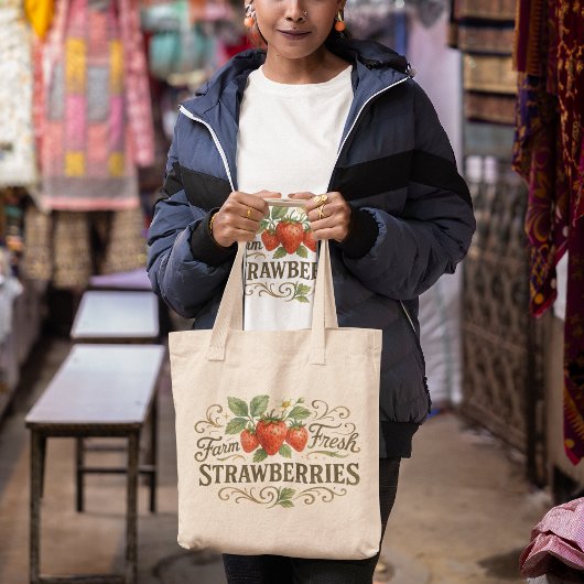 Sac cabas fraises fraîches de la ferme