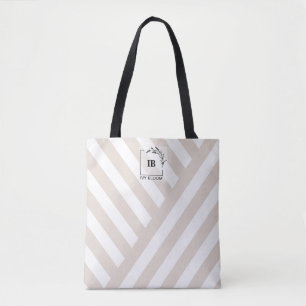 Sac cabas monogrammé rayures ivoire beige