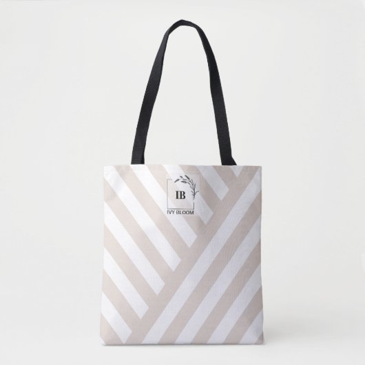 Sac cabas monogrammé rayures ivoire beige (Devant)