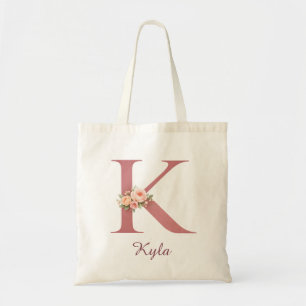 Sac cabas personnalisé avec monogramme floral lett