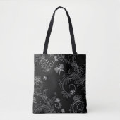 sac cabines ornement fleurs noir et blanc (Devant)