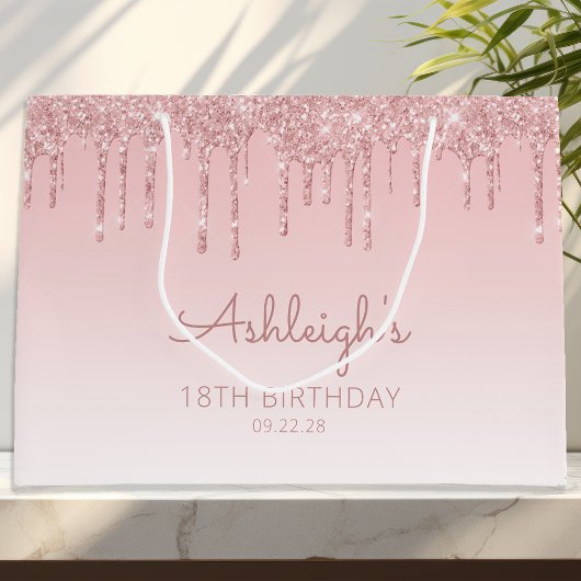 Sac cadeau 18e anniversaire rose pailleté