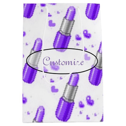 Sac cadeau à louvet rouge à lèvres violet et blanc (Devant)