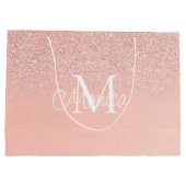 Sac cadeau à monogramme rose bébé pailleté pour do (Dos)