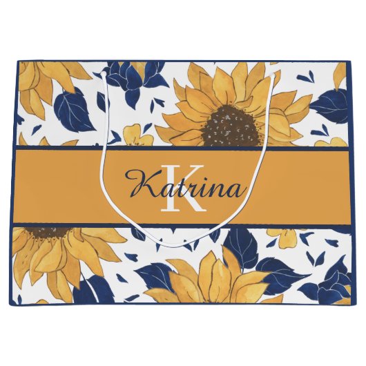 Sac cadeau à monogramme tournesol (Devant)