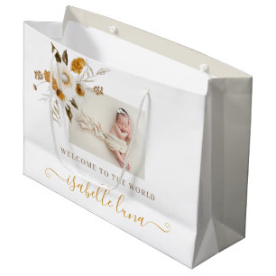 Sac cadeau à nouveau-né à l'aquarelle de moutarde