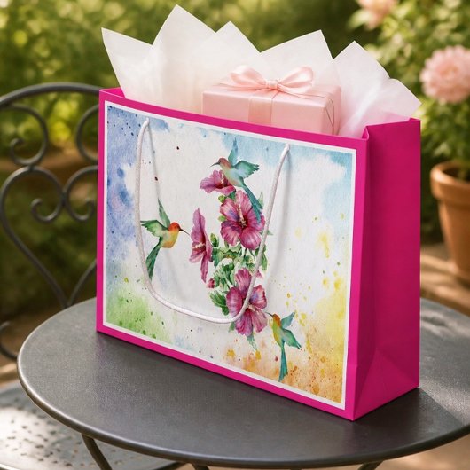 Sac cadeau aquarelle Trois colibris (grand)