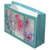 Sac Cadeau Aquarelle Turquoise Fleurs d'Amour (Devant Angle)
