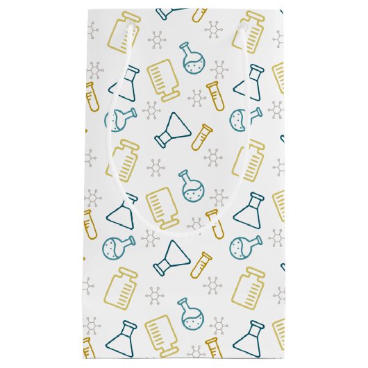 Sac cadeau avec icônes scientifiques en bleu et ja (Devant)