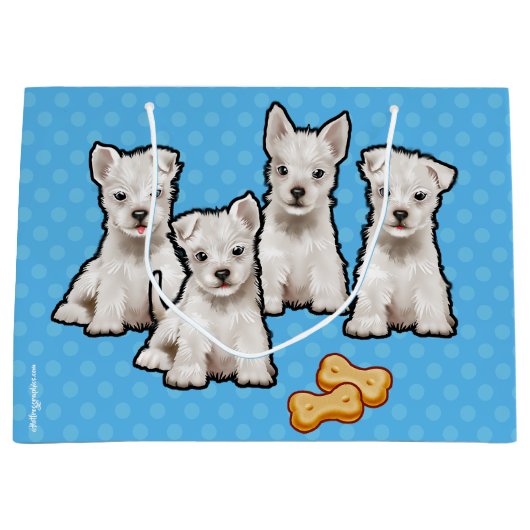 Sac cadeau avec mignonette chiots pois conception  (Devant)