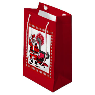 Sac cadeau avec Père Noël rétro et plaque de poêle