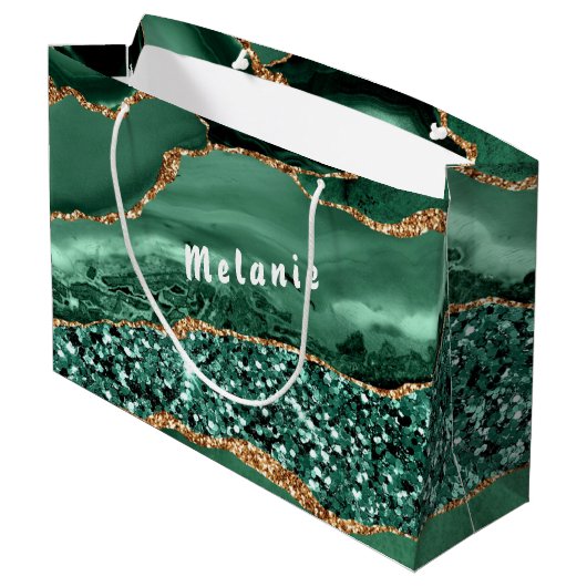 Sac cadeau avec votre nom, Marbre Pailleté Vert Ag (Dos Angle)