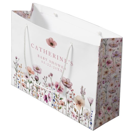 Sac cadeau Baby shower Fleur sauvage Aquarelle - G (Devant Angle)