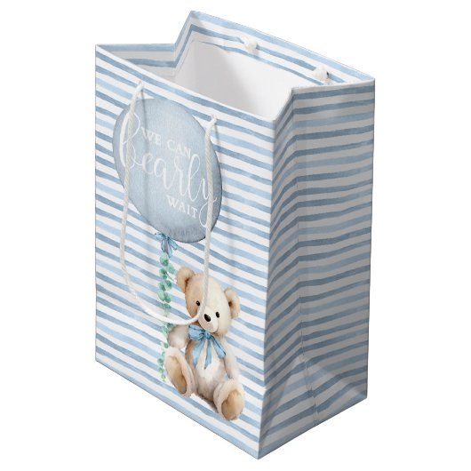 Sac cadeau Baby shower Ours Bleu Teddy (Devant Angle)